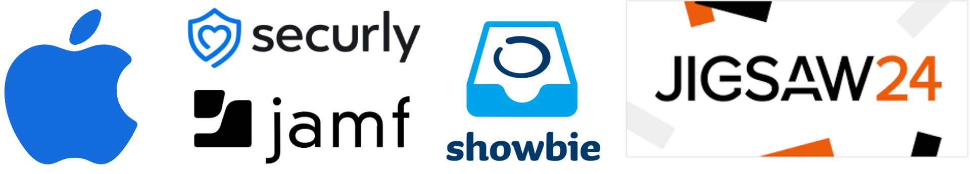 Logos from showbie jigsaw securly jamf and apple